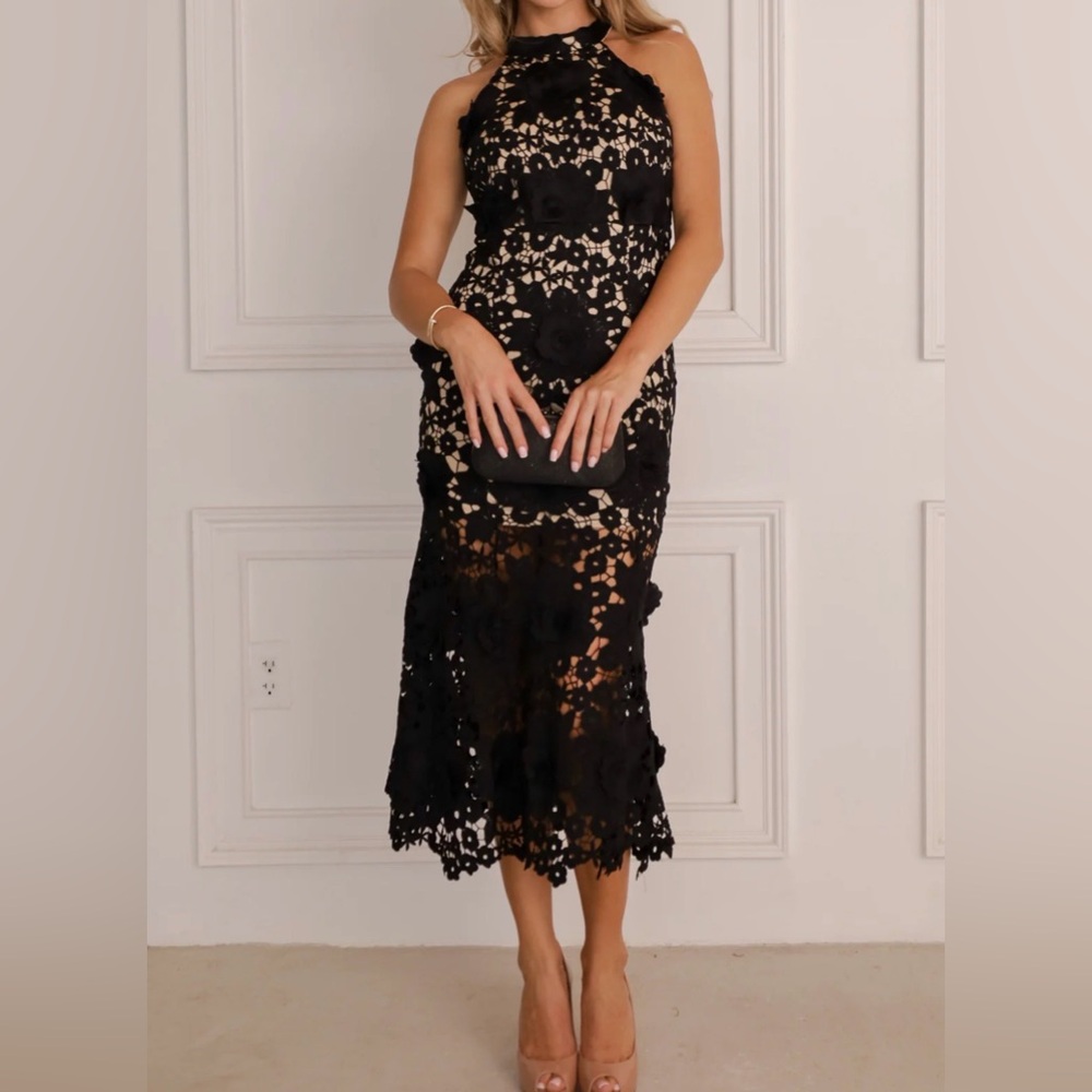 Elegant Black Lace Midi Dress